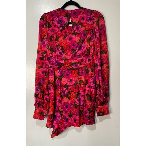 For Love & Lemons Lauren Long Sleeve Mini Dress Red Pink Florals Size XS NWT - Picture 8 of 14